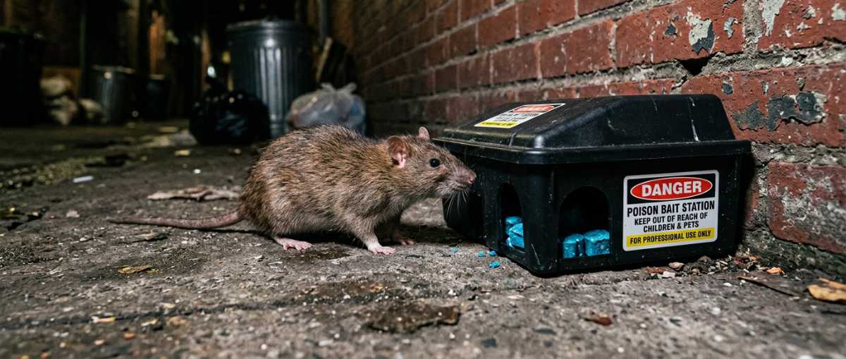 Rat snuffeld aan bak met rattengif